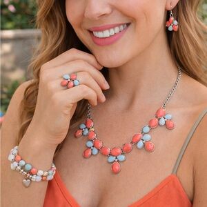 Paparazzi Coral and Silver Necklace Set